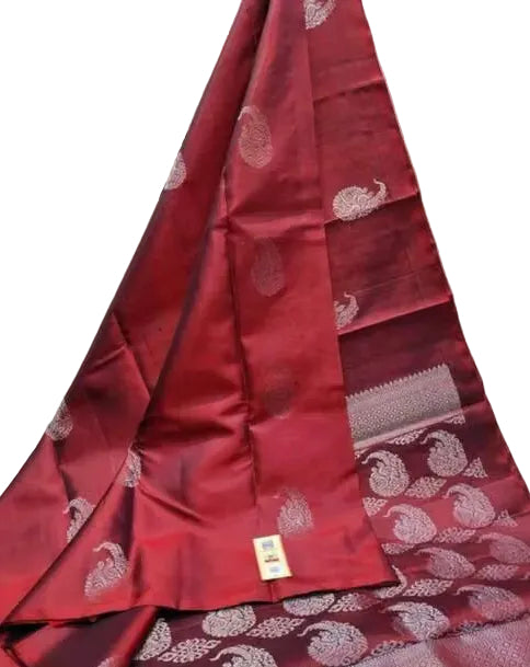 Maroon Kanjipuram Silk Saree - Draped view with Silk Mark India certification