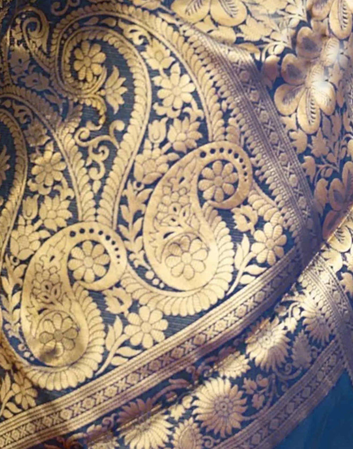 Rama Blue Banarasi Silk Saree with Dense Gold Zari Paisley Pallu &amp; Self-Brocade Blouse