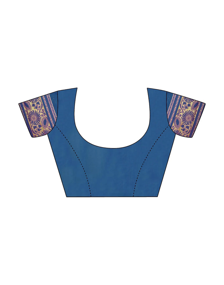 Rama Blue Banarasi Silk Saree with Dense Gold Zari Paisley Pallu &amp; Self-Brocade Blouse