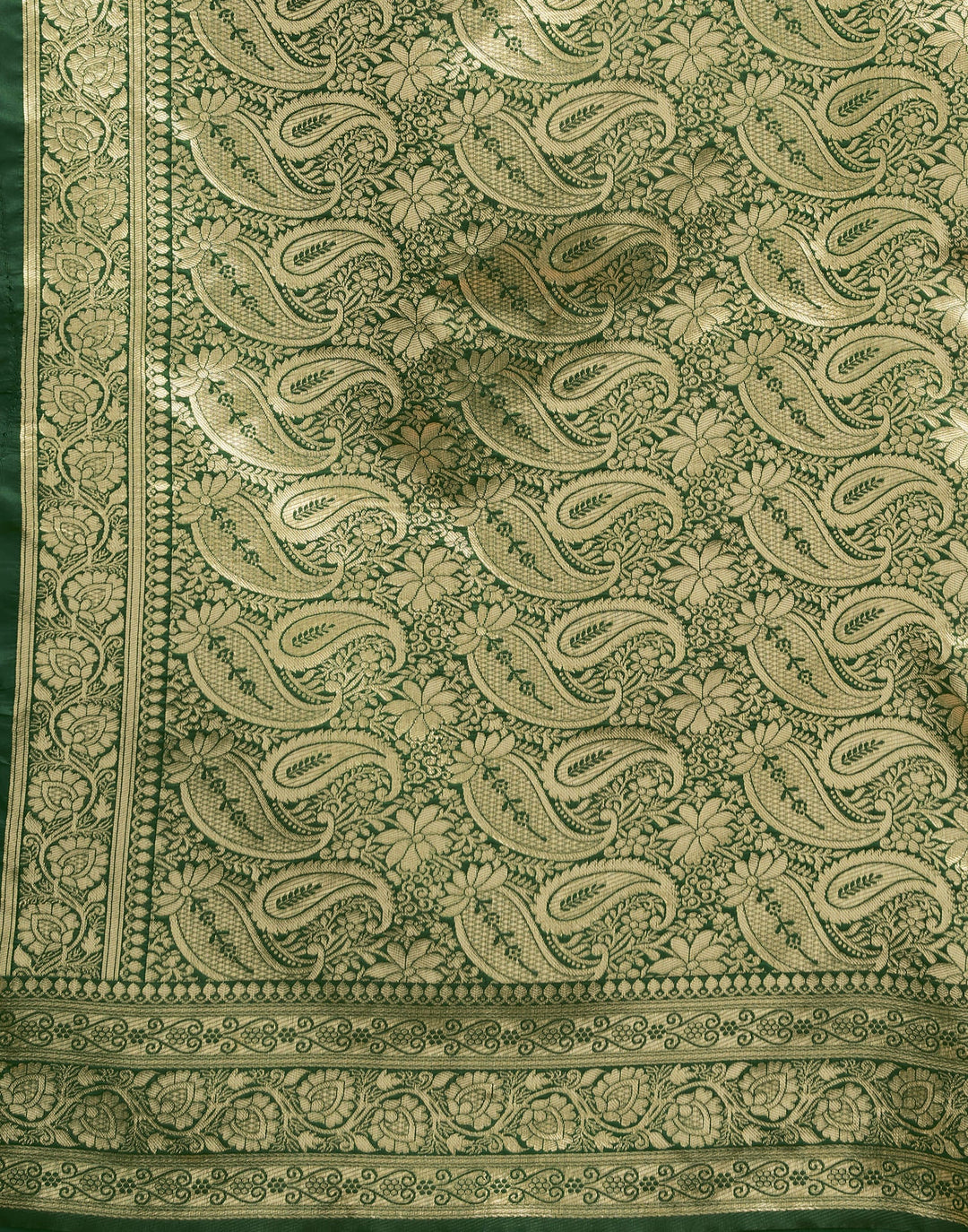 Bottle Green Banarasi Silk Saree with Gold Zari Paisley Weave