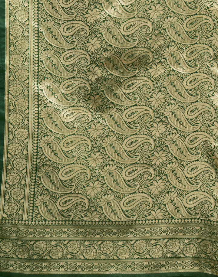 Bottle Green Banarasi Silk Saree with Gold Zari Paisley Weave