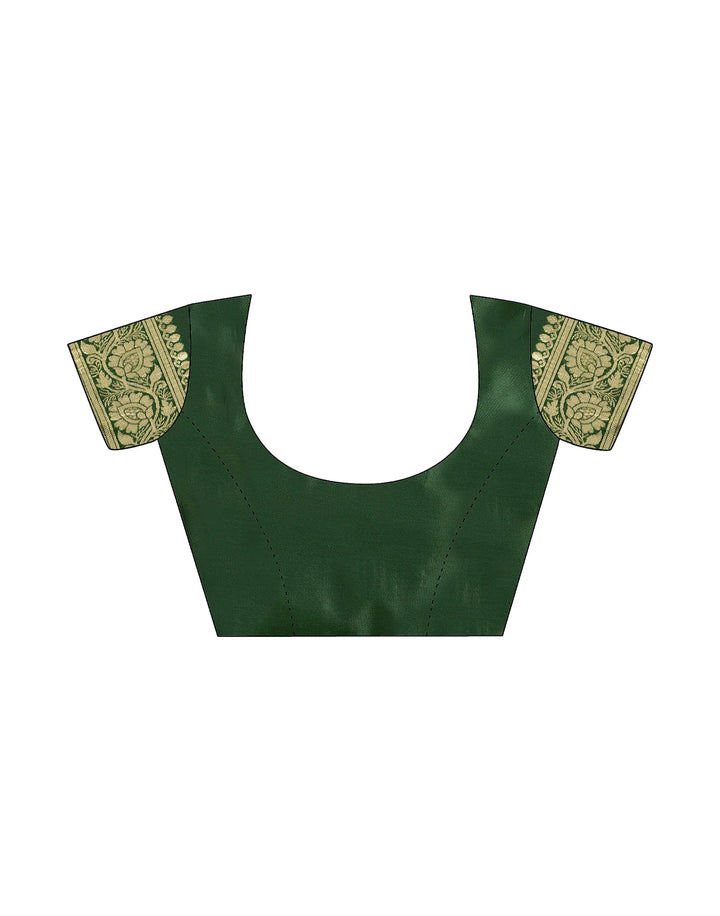 Bottle Green Banarasi Silk Saree with Gold Zari Paisley Weave