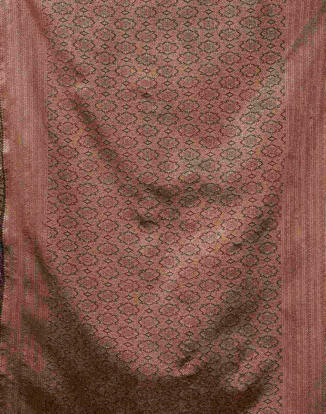Dark Brown Banarasi Silk Saree with Copper Zari Jaal &amp; Black Blouse