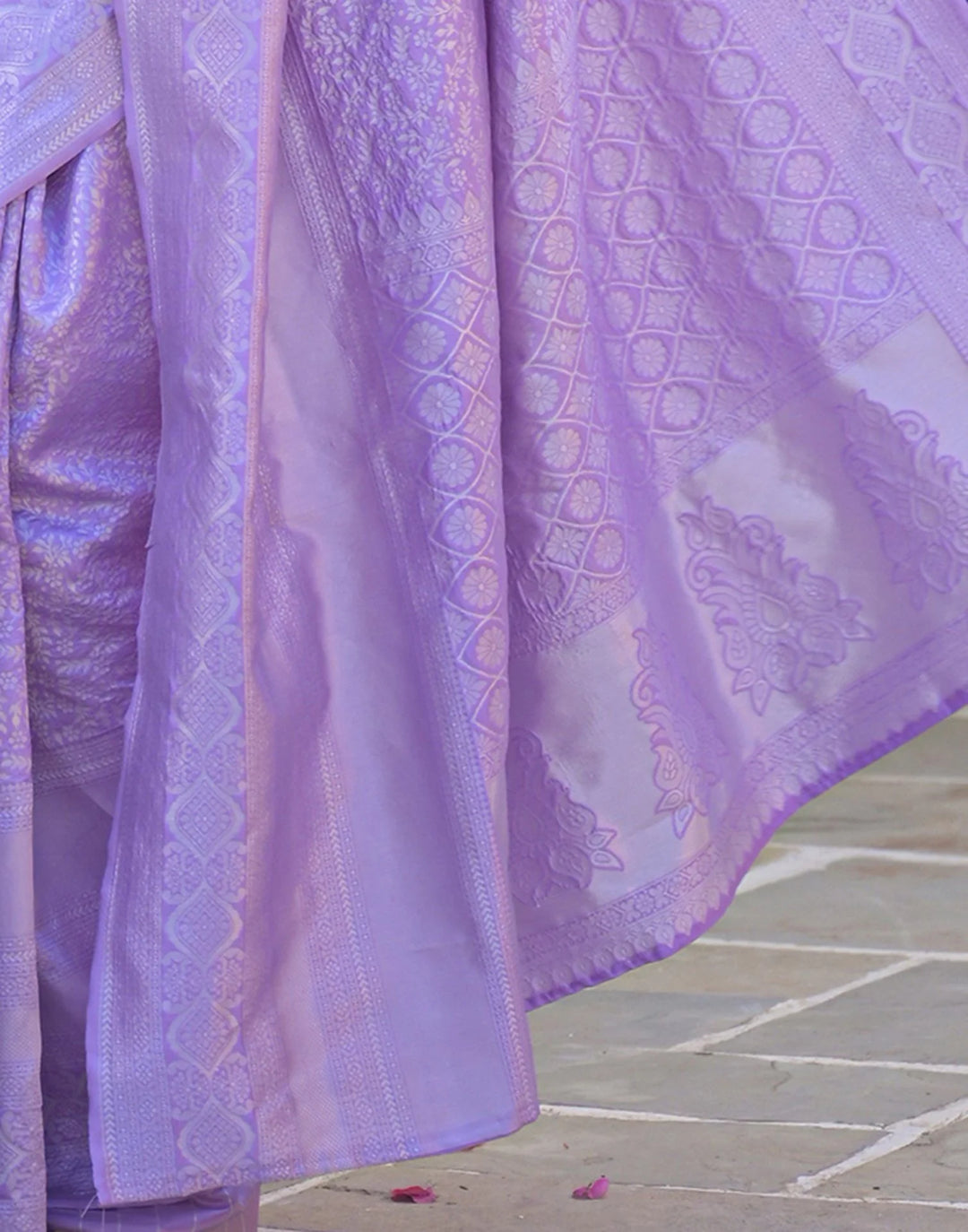 Lavender Banarasi Silk Saree with Self-Tone Silver Zari Weave