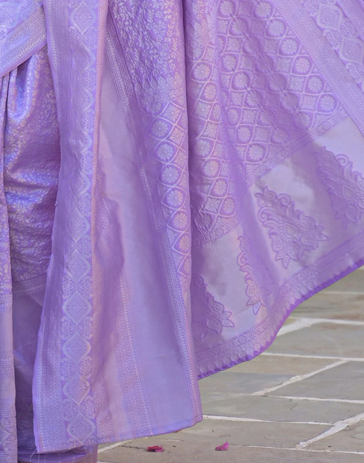 Lavender Banarasi Silk Saree with Self-Tone Silver Zari Weave