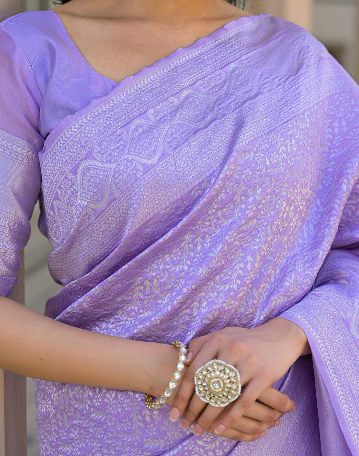 Lavender Banarasi Silk Saree with Self-Tone Silver Zari Weave