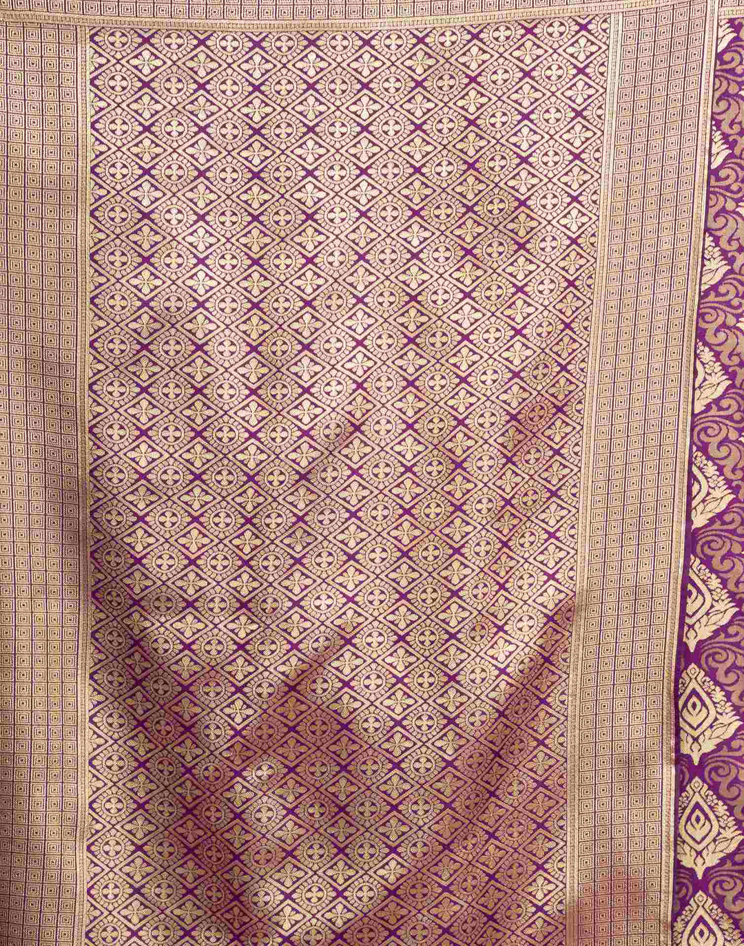 Purple Banarasi Silk Saree - Side drape view