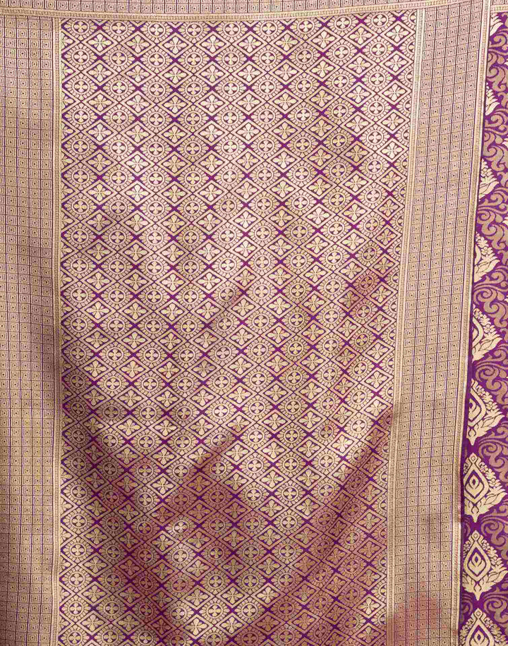 Purple Banarasi Silk Saree - Side drape view