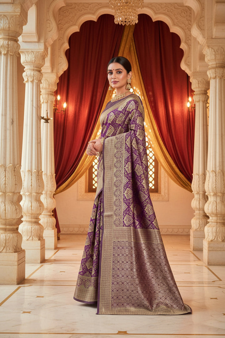 Purple Banarasi Silk Saree - Full length standing pose