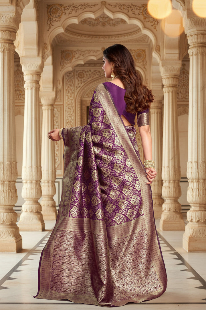 Purple Banarasi Silk Saree - Close-up dupatta drape