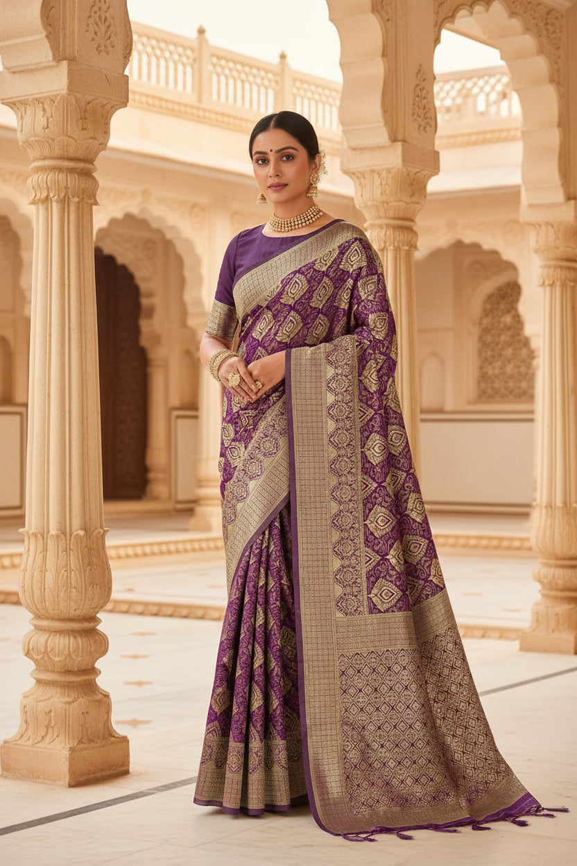 Purple Banarasi Silk Saree - Fabric texture close-up