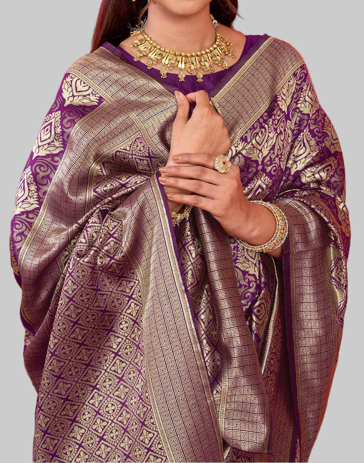 Purple Banarasi Silk Saree - Zari weave pattern detail