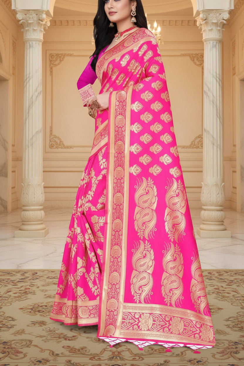 Pink Banarasi Silk Saree - Blouse close-up