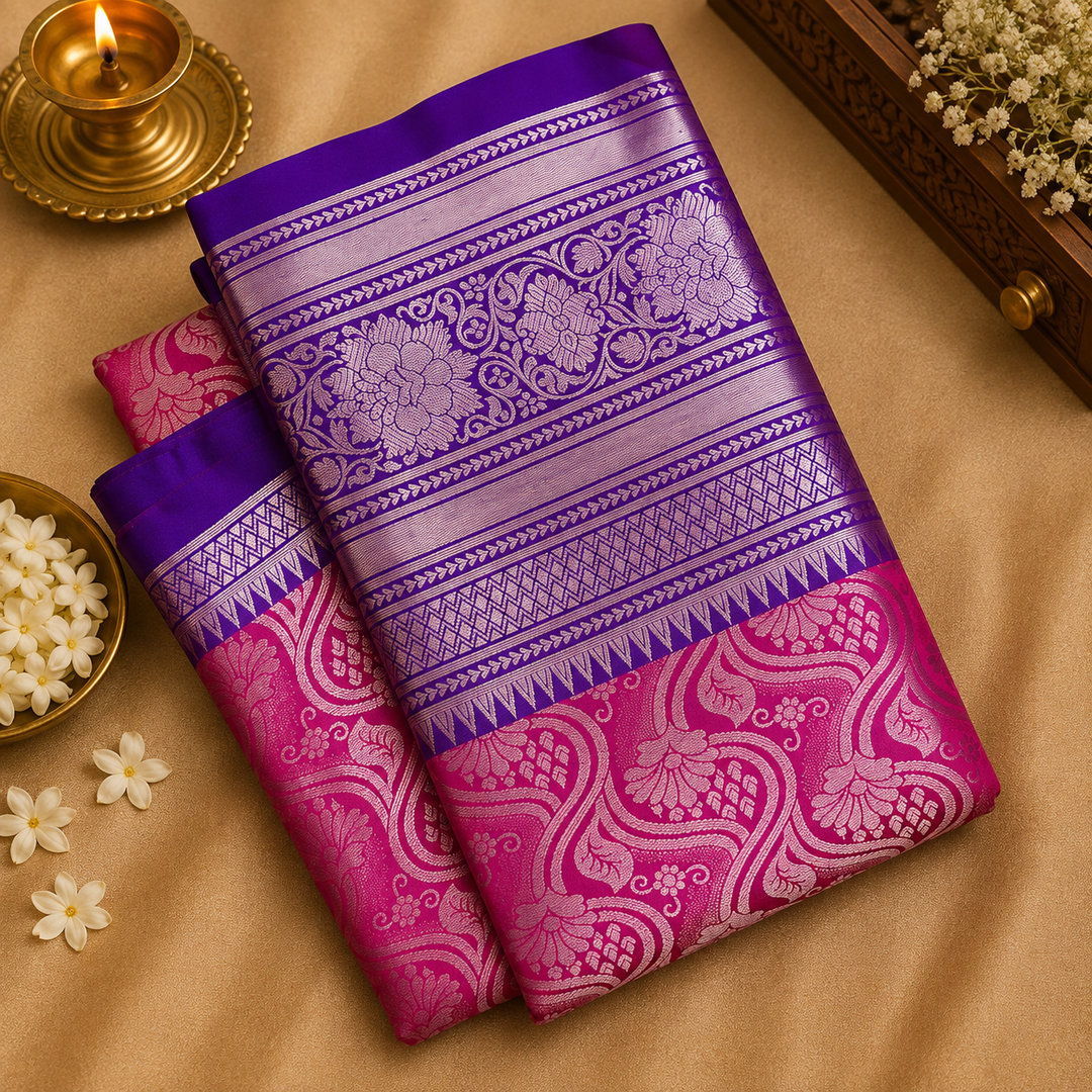 Hot Pink Banarasi Silk Saree