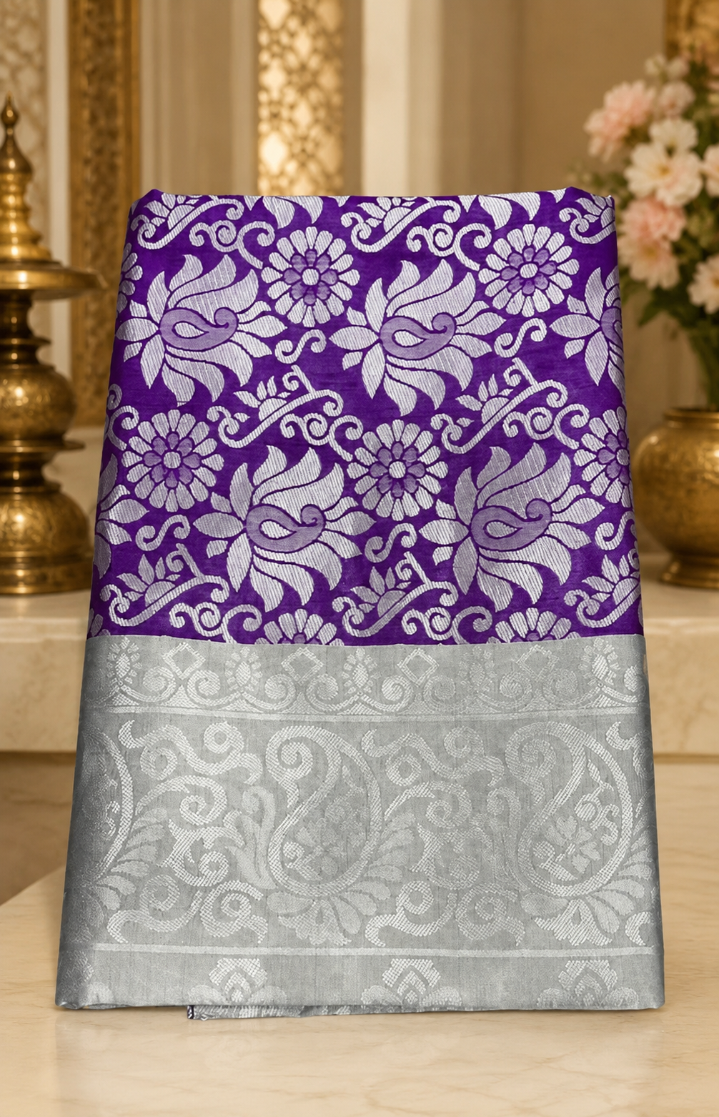 Purple &amp; Silver Kanjipuram Silk Saree