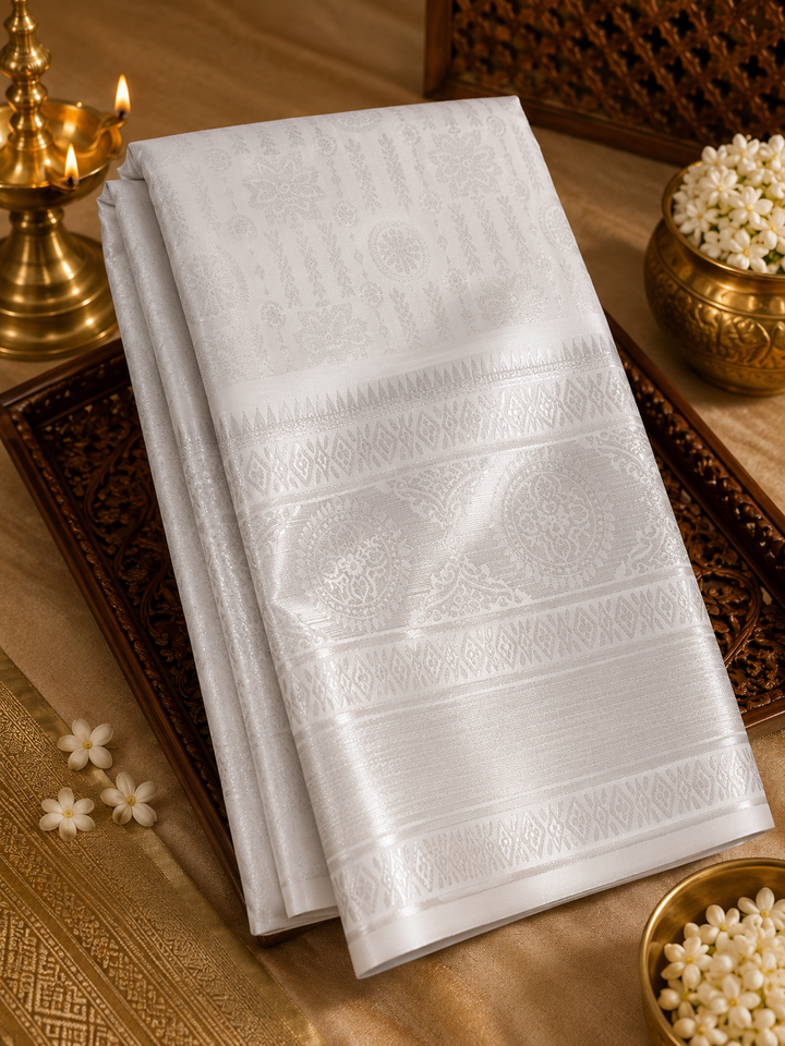 Pure White Kanjipuram Silk Saree with Self Zari Brocade