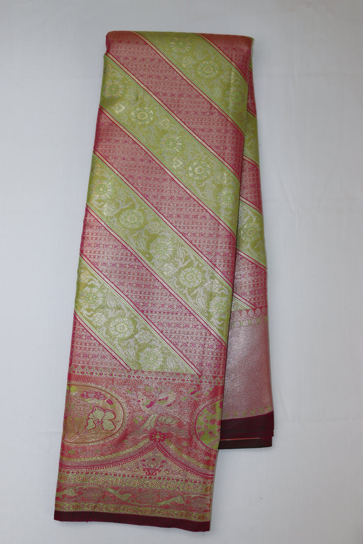 Divine Pink and Green Kanjipuram Saree