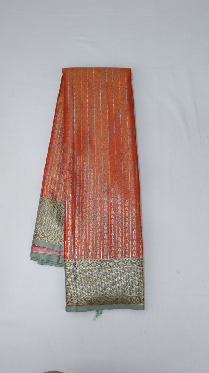 Trendy Pastel Orange Kanjipuram Saree