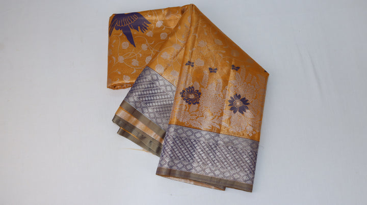 Trendy Pastel Orange Kanjipuram Saree