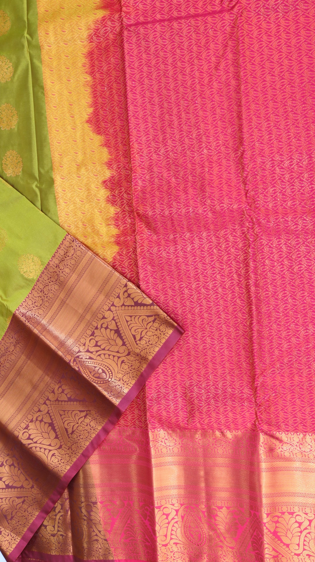 Elegant Olive Green Silk Saree with Zari Buttas