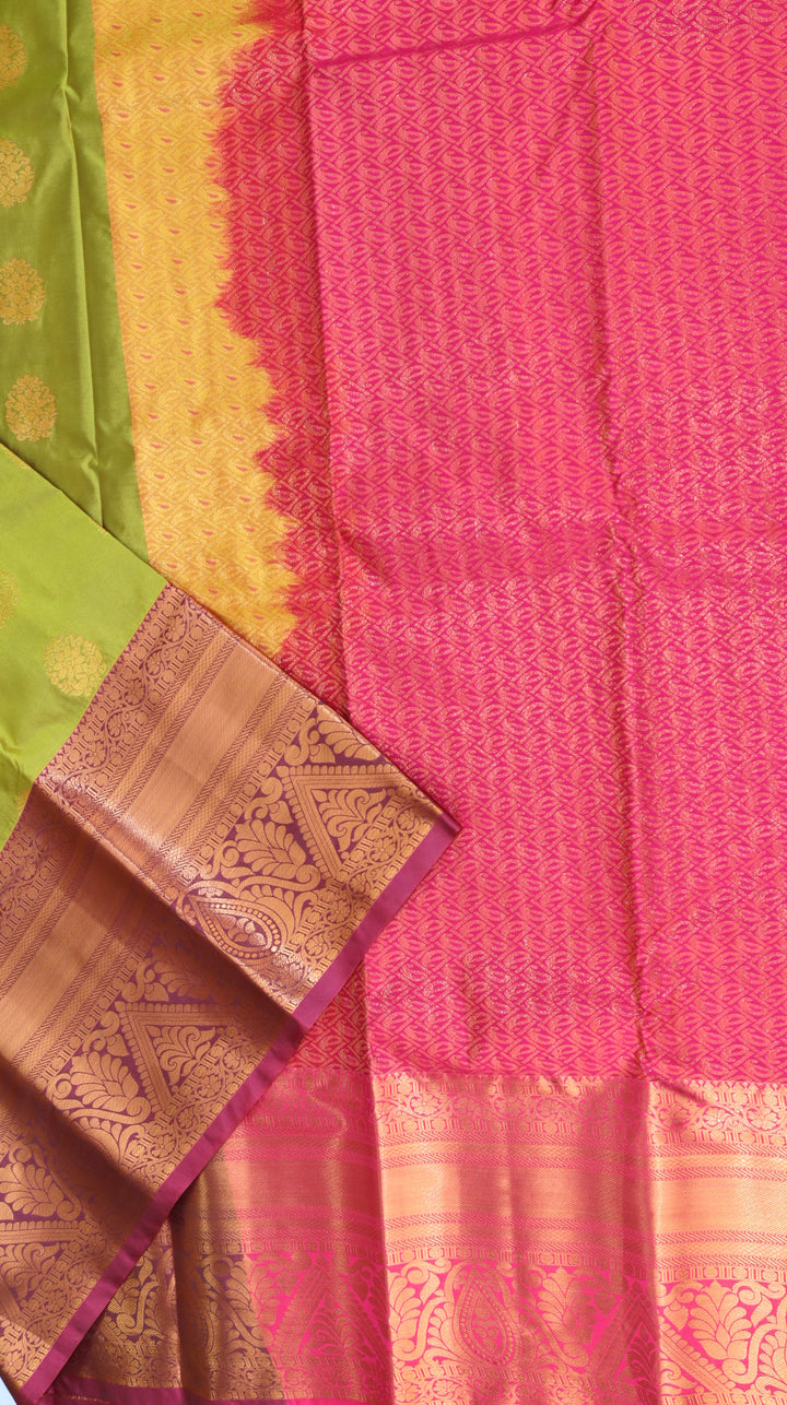 Elegant Olive Green Silk Saree with Zari Buttas