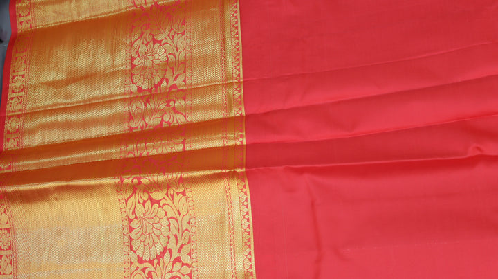 Pure Kanchipuram Silk Saree in Dusty Rose Pink with Rich Gold Zari &amp; Contrast Red Border