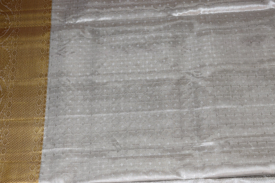 Traditional Pastel Silver Pure Kanjipuram Saree From Weavers and Best on Online