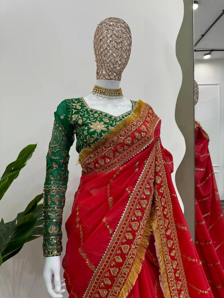 Janhvi Kapoor Inspired Premium Sindoori Red Saree