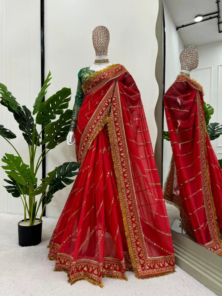 Janhvi Kapoor Inspired Premium Sindoori Red Saree