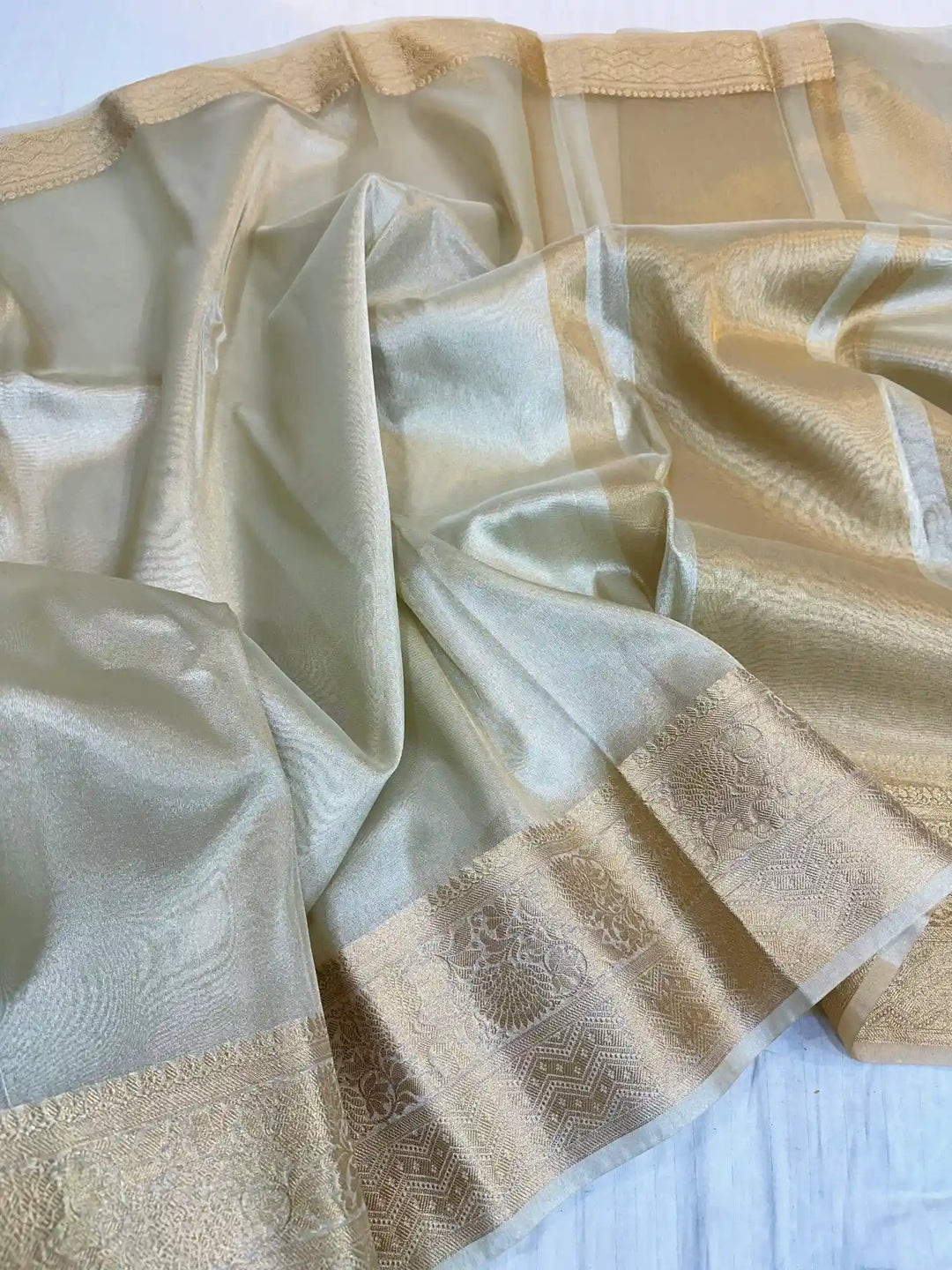 Water Gold colour Malaika Arora Inspired Tissue Silk Saree