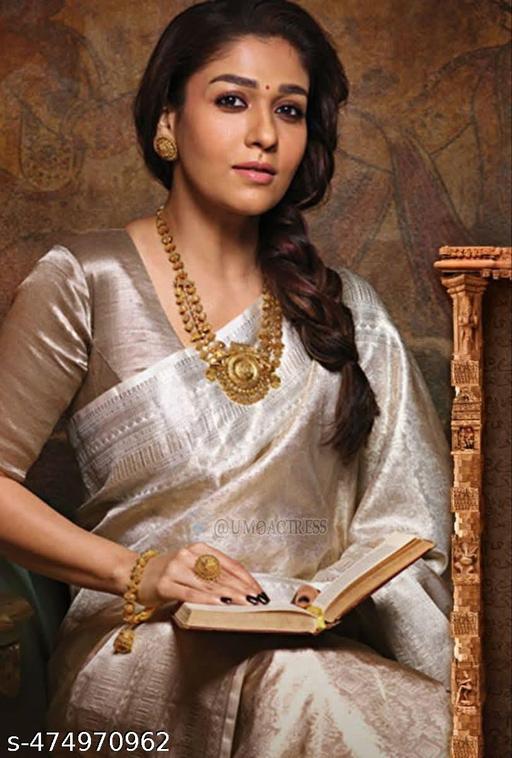 Nayanthara Ma’am Inspired Silver Zari Kanjeevaram Tissue Silk Brocade Weave Saree
