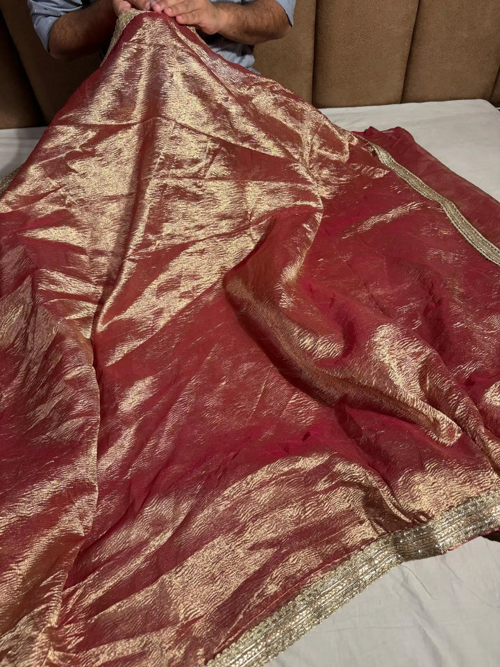 Reba John Inpired Tissue Crush saree with lace work
