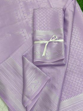 Lavender Kanjipuram Silk Saree with Silver Zari