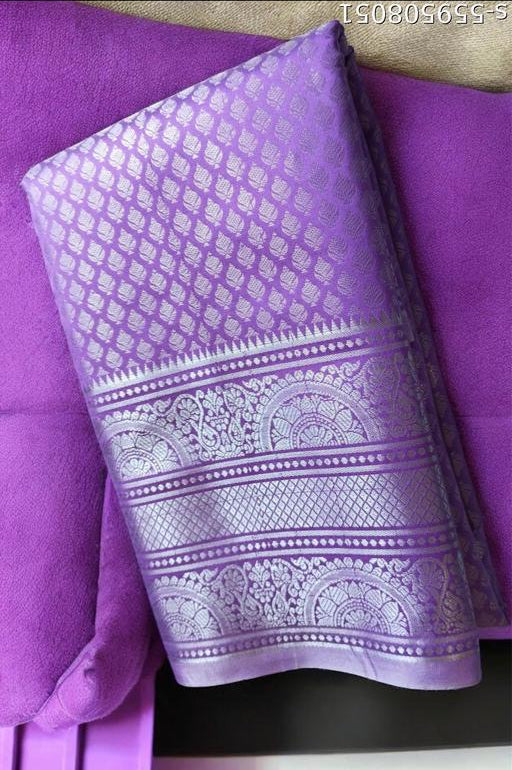 Lilac Purple Kanjipuram Silk Saree with Silver Zari - Folded view showing border and body detail