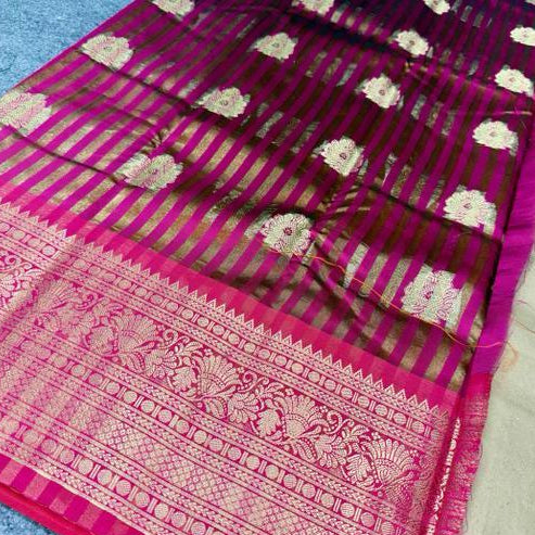 Orange &amp; Pink Kanjipuram Silk Saree with Gold Zari Border