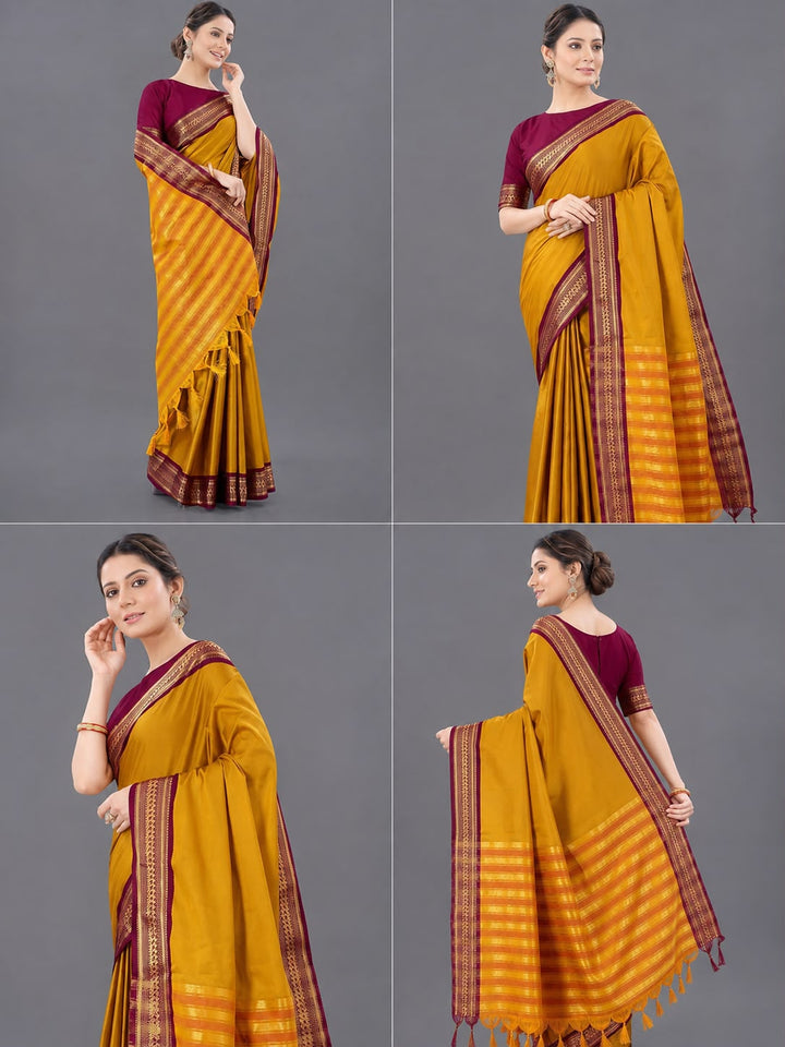 Mustard  Kanjipuram Silk Saree with Gold Zari Border