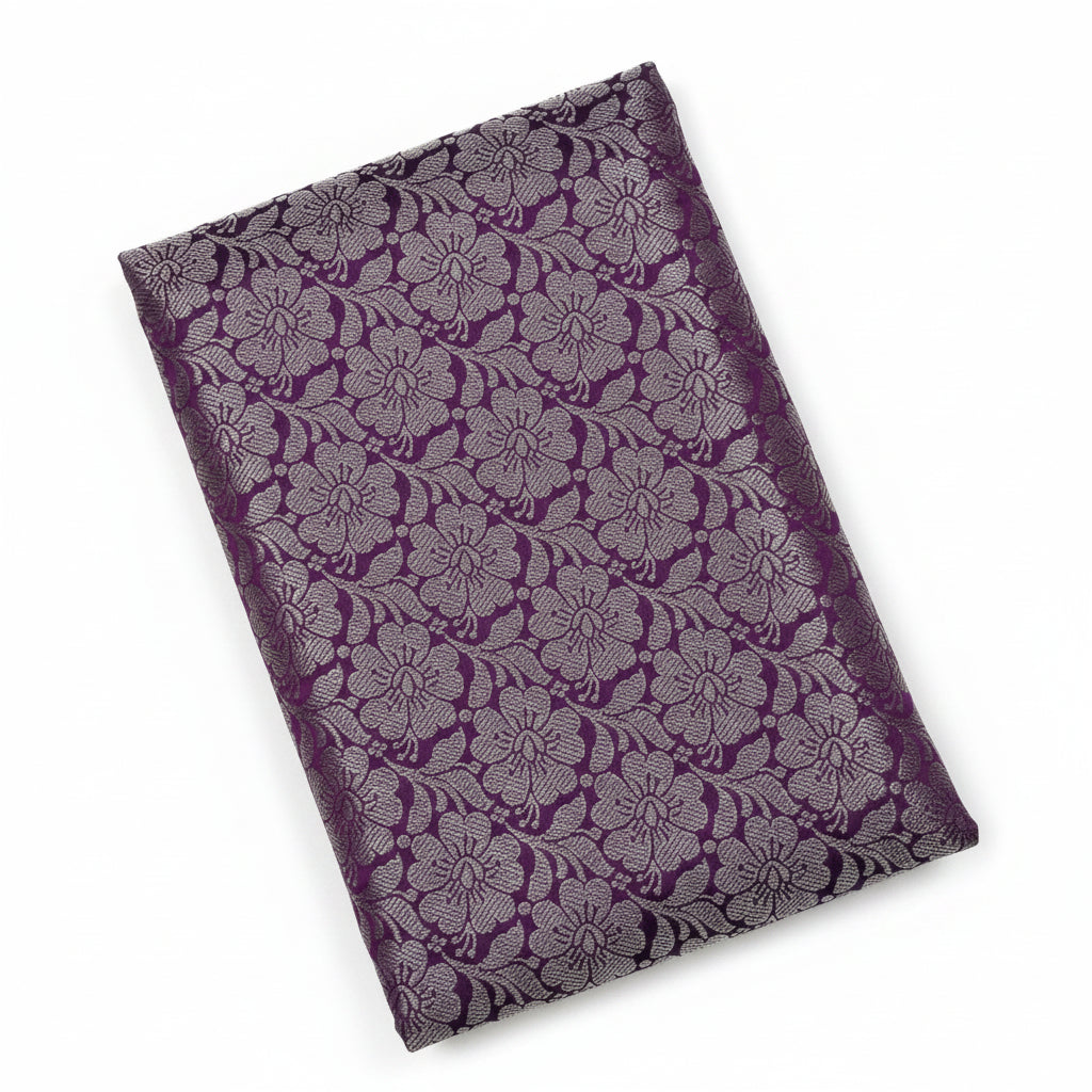 Deep Purple Banarasi Silk Saree with All-Over Silver Zari Floral Jaal &amp; Hot Pink Medallion Border