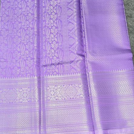 Lavender Kanjipuram Silk Saree with All-Over Self-Tone Silver Zari Floral &amp; Geometric Weave