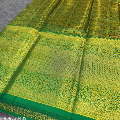 Royal Blue Banarasi Silk Saree with Gold Zari Diamond Buti &amp; Lime Green Dense Zari Pallu