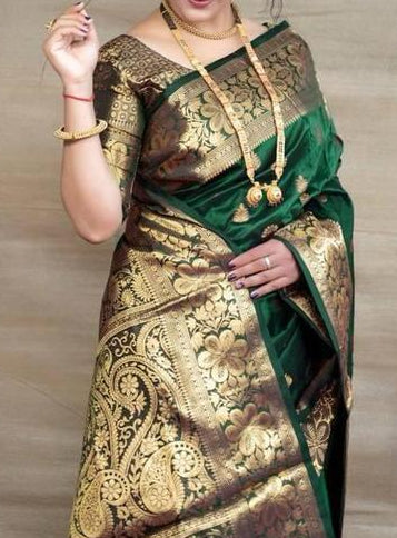 Green Banarasi Silk Saree - Model close-up