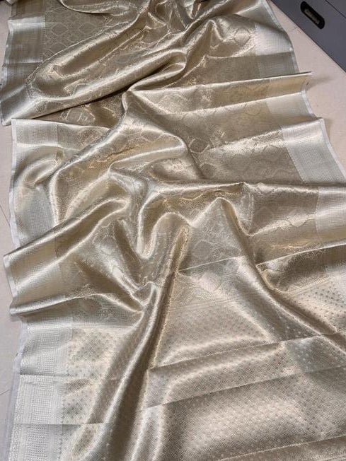 Champagne Gold Saree with All-Over Woven Pattern