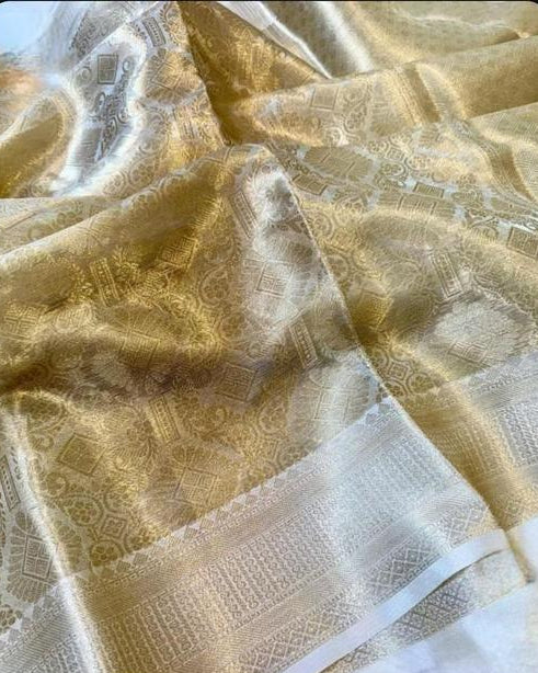 Champagne Gold Saree with All-Over Woven Pattern