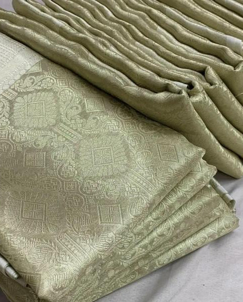 Champagne Gold Saree with All-Over Woven Pattern
