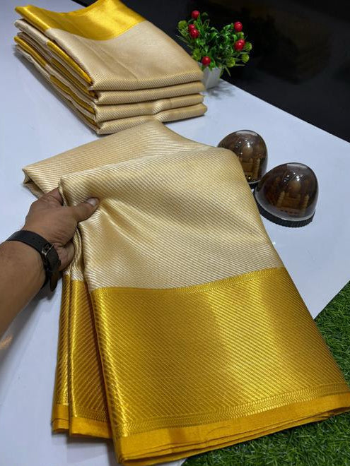 Cream Saree with Bright Gold Border