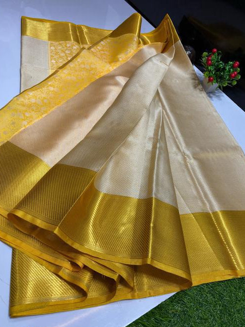 Cream Saree with Bright Gold Border