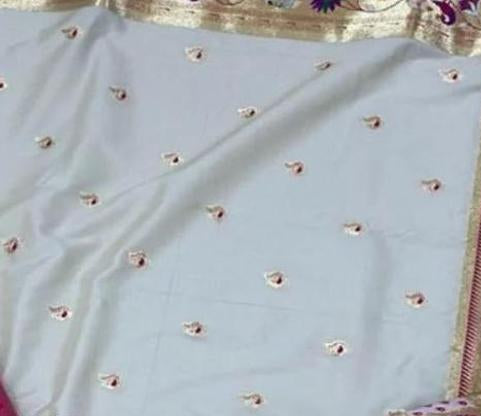 Ivory Saree with Multicolor Floral Border