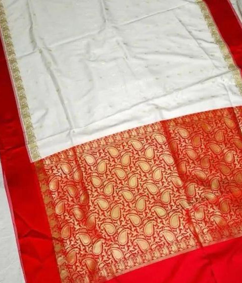 Ivory Saree with Red and Gold Border