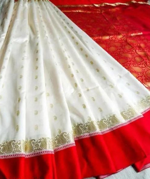 Ivory Saree with Red and Gold Border