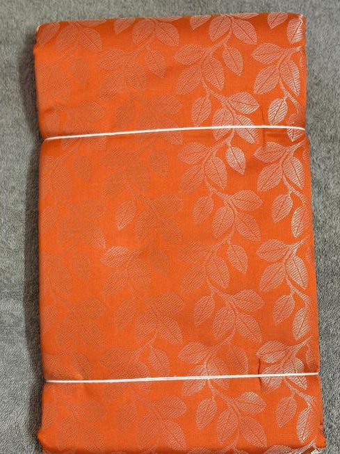 Orange Leaf Motif Saree with Purple Silver Border
