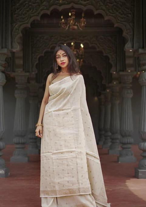 Ivory Saree with Subtle Gold Motifs
